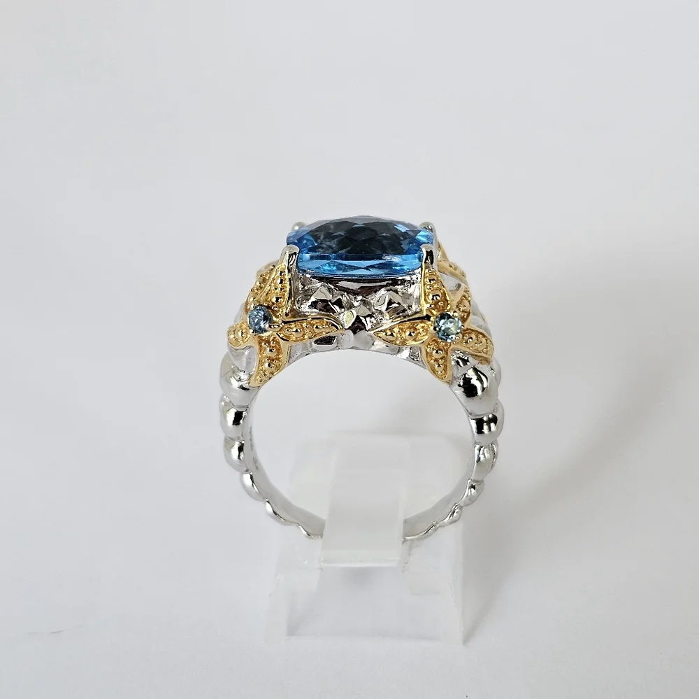 Genuine Victoria Wieck Blue Topaz Ring 14K Sterling Silver Size 6.5! - Picture 7 of 9